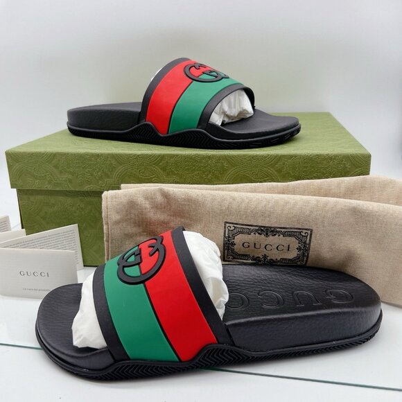 Gucci Agrado Interlocking G Logo Rubber Slide Sandals Black Mens UK 10 US 10.5 - Picture 5 of 16